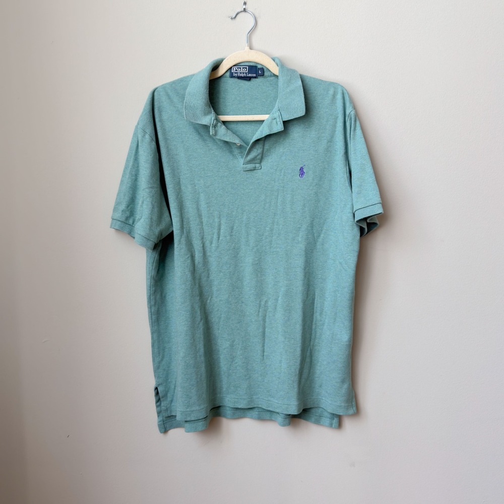 Vintage 90's Men's Preppy Polo Ralph Lauren Cotton Polo Shirt Teal Size L